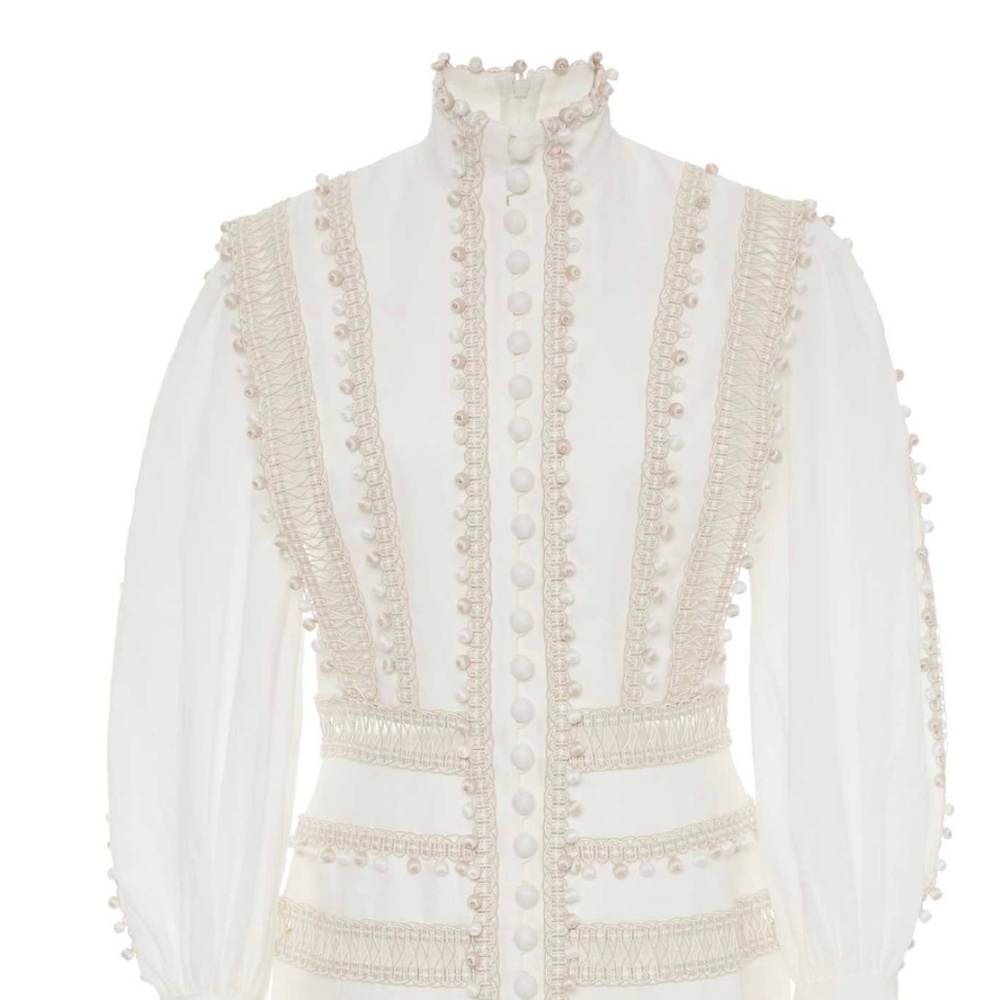 NWT Zimmermann Embroidered Button-Detailed Off White Ramie Mini Dress Size 1 AU - Picture 5 of 16
